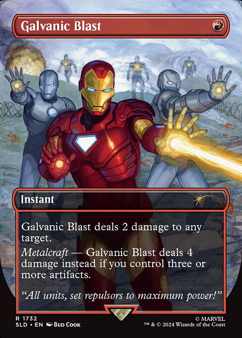 Galvanic Blast deals 2 damage to any target.
Metalcraft — Galvanic Blast deals 4 damage instead if you control three or more artifacts.