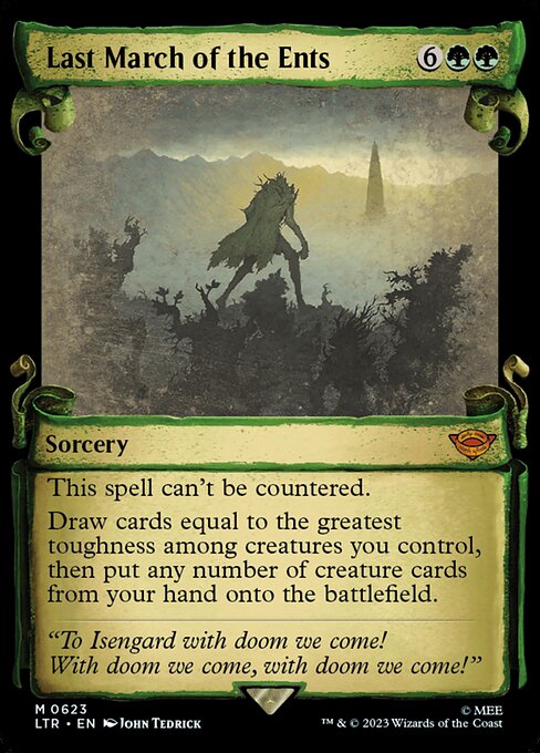 This spell can't be countered.
Draw cards equal to the greatest toughness among creatures you control, then put any number of creature cards from your hand onto the battlefield.