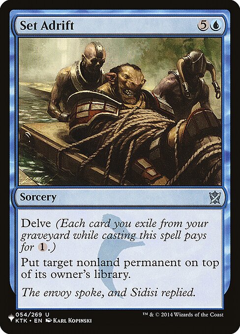 Delve (Each card you exile from your graveyard while casting this spell pays for {1}.)
Put target nonland permanent on top of its owner's library.