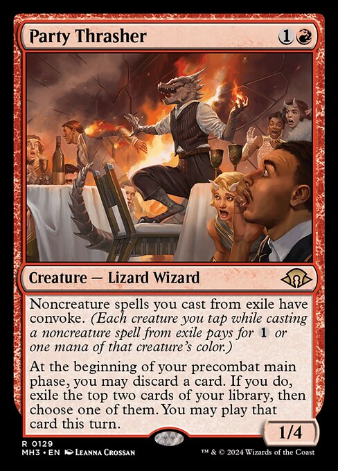 Noncreature spells you cast from exile have convoke. (Each creature you tap while casting a noncreature spell from exile pays for {1} or one mana of that creature's color.)
At the beginning of your precombat main phase, you may discard a card. If you do, exile the top two cards of your library, then choose one of them. You may play that card this turn.