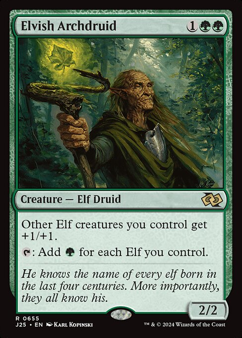 Other Elf creatures you control get +1/+1.
{T}: Add {G} for each Elf you control.