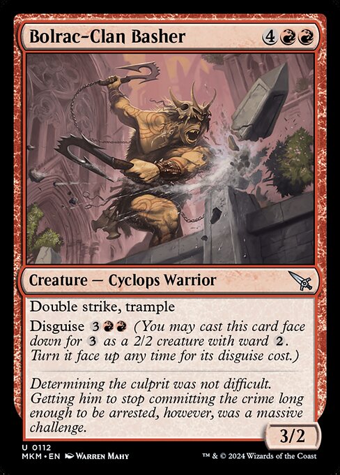 Double strike, trample
Disguise {3}{R}{R} (You may cast this card face down for {3} as a 2/2 creature with ward {2}. Turn it face up any time for its disguise cost.)