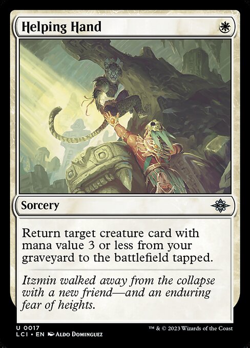 Return target creature card with mana value 3 or less from your graveyard to the battlefield tapped.