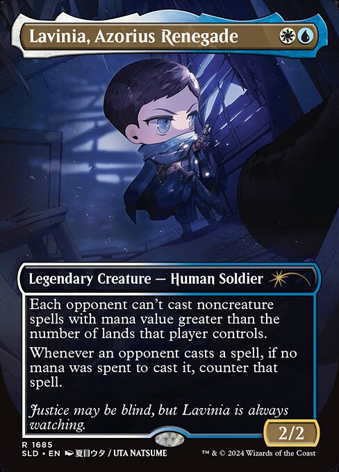 Each opponent can't cast noncreature spells with mana value greater than the number of lands that player controls.
Whenever an opponent casts a spell, if no mana was spent to cast it, counter that spell.