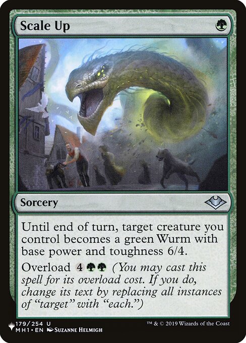 Until end of turn, target creature you control becomes a green Wurm with base power and toughness 6/4.
Overload {4}{G}{G} (You may cast this spell for its overload cost. If you do, change "target" in its text to "each.")