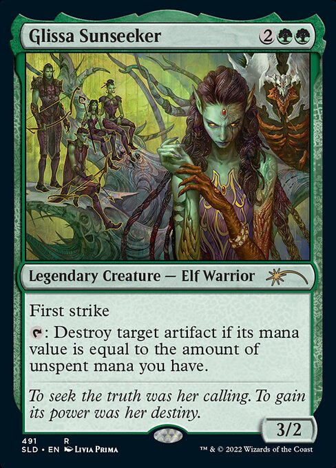 First strike
{T}: Destroy target artifact if its mana value is equal to the amount of unspent mana you have.