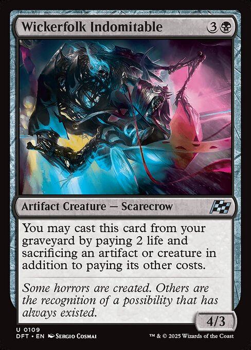 You may cast this card from your graveyard by paying 2 life and sacrificing an artifact or creature in addition to paying its other costs.