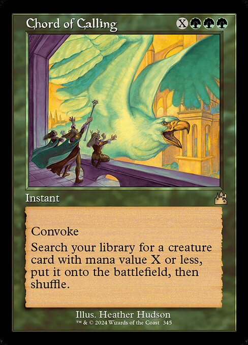 Convoke (Your creatures can help cast this spell. Each creature you tap while casting this spell pays for {1} or one mana of that creature's color.)
Search your library for a creature card with mana value X or less, put it onto the battlefield, then shuffle.