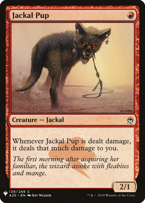 Whenever Jackal Pup is dealt damage, it deals that much damage to you.