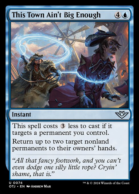 This spell costs {3} less to cast if it targets a permanent you control.
Return up to two target nonland permanents to their owners' hands.