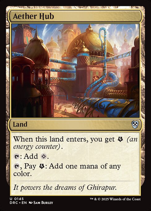 When this land enters, you get {E} (an energy counter).
{T}: Add {C}.
{T}, Pay {E}: Add one mana of any color.