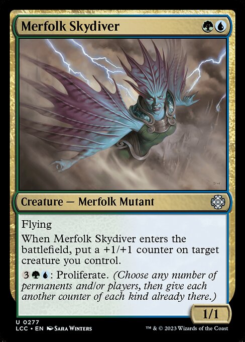 Flying
When this creature enters, put a +1/+1 counter on target creature you control.
{3}{G}{U}: Proliferate. (Choose any number of permanents and/or players, then give each another counter of each kind already there.)
