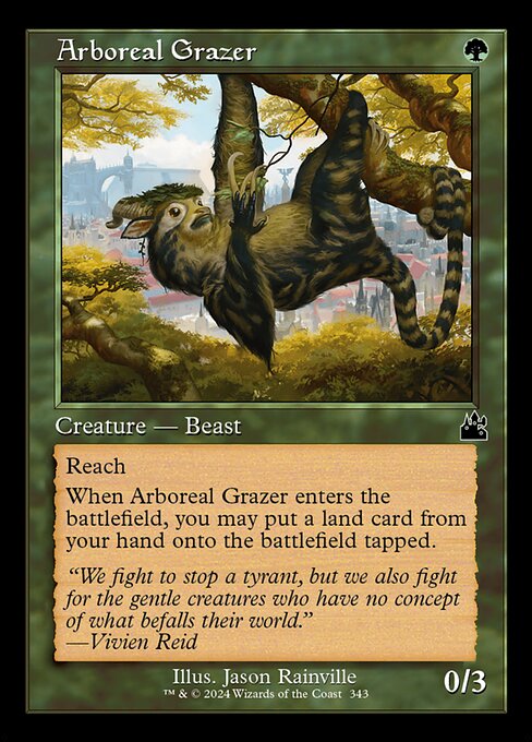 Reach
When Arboreal Grazer enters, you may put a land card from your hand onto the battlefield tapped.