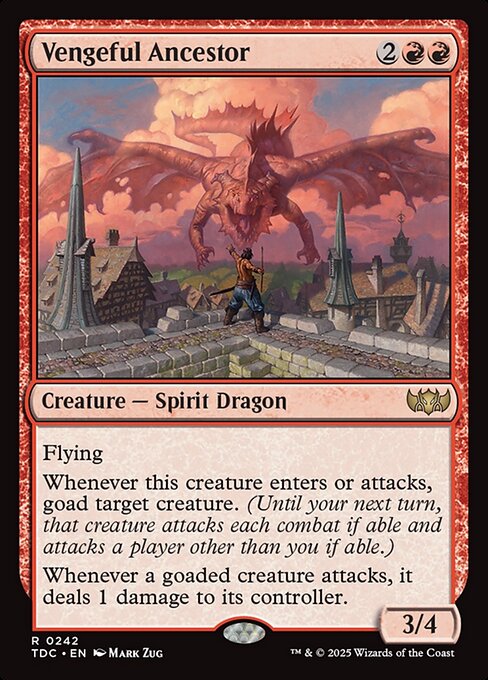 Flying
Whenever this creature enters or attacks, goad target creature. (Until your next turn, that creature attacks each combat if able and attacks a player other than you if able.)
Whenever a goaded creature attacks, it deals 1 damage to its controller.