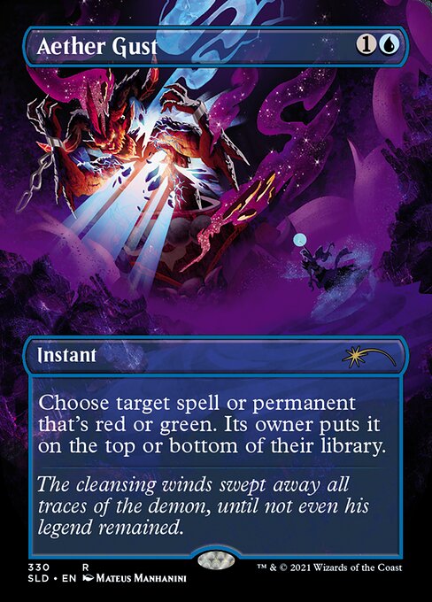 Choose target spell or permanent that's red or green. Its owner puts it on the top or bottom of their library.