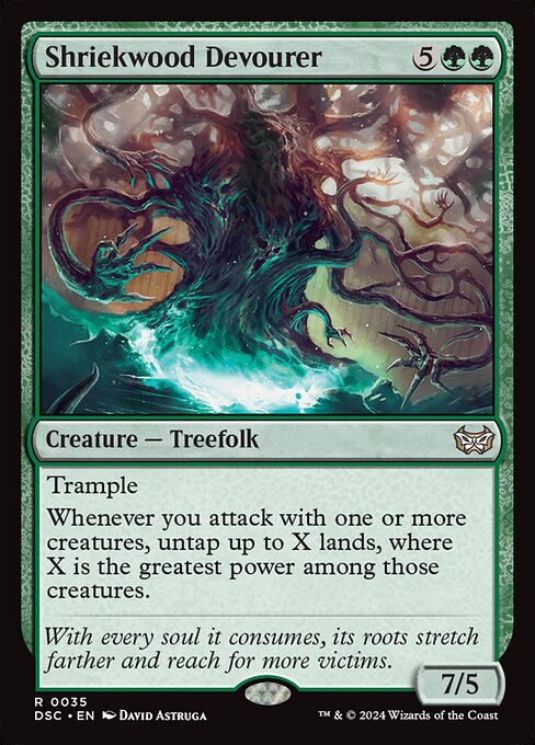Trample
Whenever you attack with one or more creatures, untap up to X lands, where X is the greatest power among those creatures.