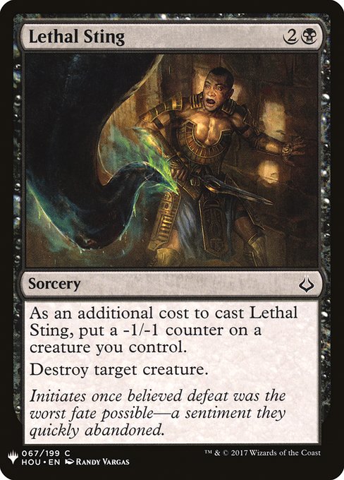 As an additional cost to cast this spell, put a -1/-1 counter on a creature you control.
Destroy target creature.