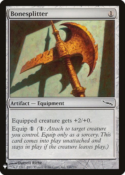 Equipped creature gets +2/+0.
Equip {1}
