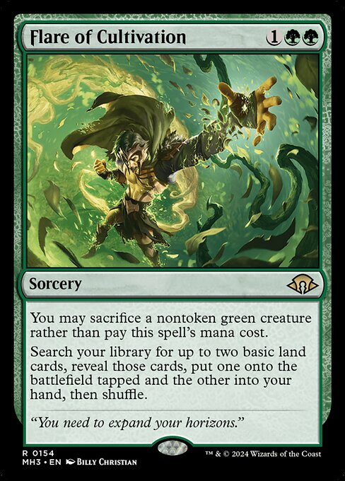 You may sacrifice a nontoken green creature rather than pay this spell's mana cost.
Search your library for up to two basic land cards, reveal those cards, put one onto the battlefield tapped and the other into your hand, then shuffle.