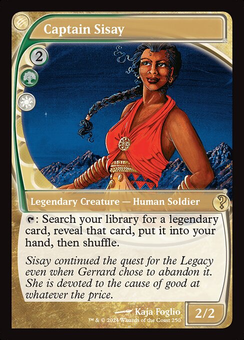 {T}: Search your library for a legendary card, reveal that card, put it into your hand, then shuffle.