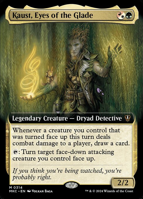 Whenever a creature you control that was turned face up this turn deals combat damage to a player, draw a card.
{T}: Turn target face-down attacking creature you control face up.