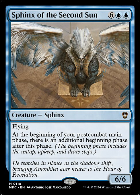 Flying
At the beginning of your postcombat main phase, there is an additional beginning phase after this phase. (The beginning phase includes the untap, upkeep, and draw steps.)
