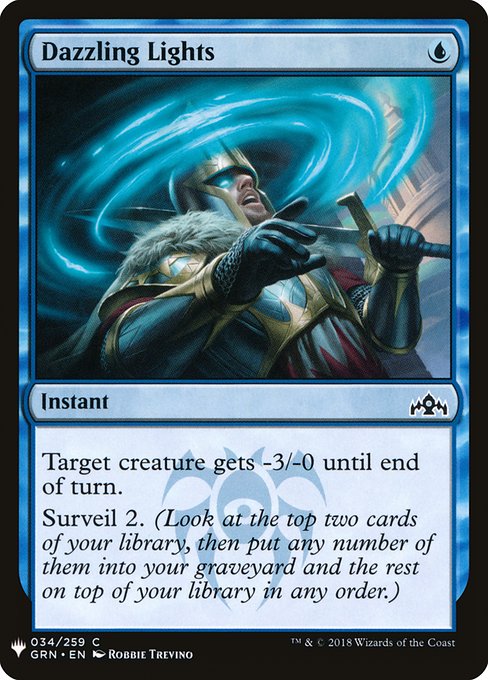 Target creature gets -3/-0 until end of turn.
Surveil 2. (Look at the top two cards of your library, then put any number of them into your graveyard and the rest on top of your library in any order.)