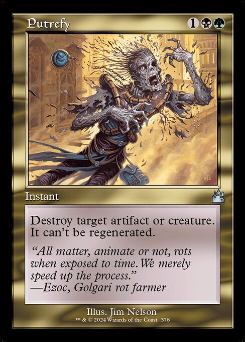 Destroy target artifact or creature. It can't be regenerated.
