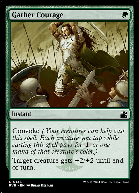 Convoke (Your creatures can help cast this spell. Each creature you tap while casting this spell pays for {1} or one mana of that creature's color.)
Target creature gets +2/+2 until end of turn.