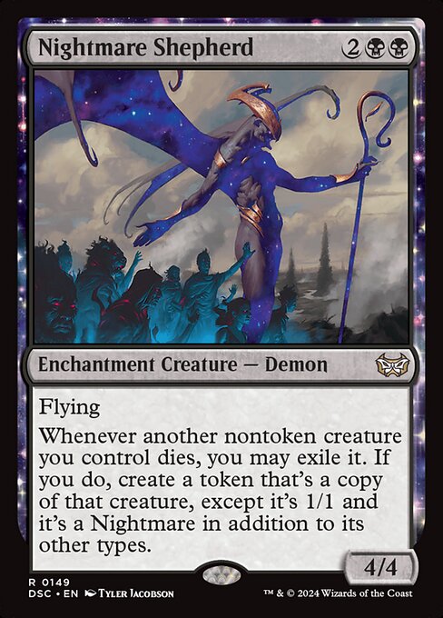 Flying
Whenever another nontoken creature you control dies, you may exile it. If you do, create a token that's a copy of that creature, except it's 1/1 and it's a Nightmare in addition to its other types.