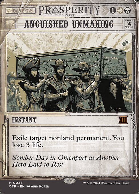 Exile target nonland permanent. You lose 3 life.