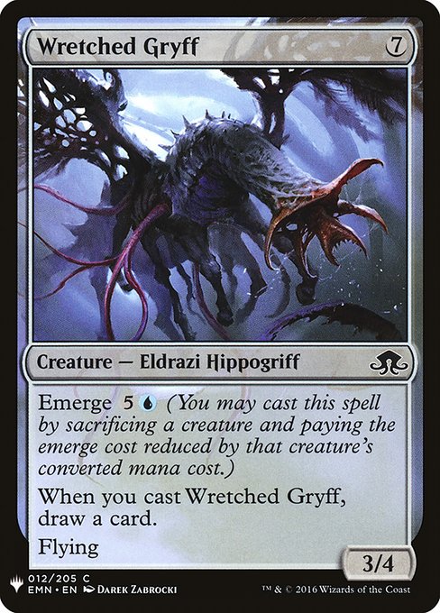 Emerge {5}{U} (You may cast this spell by sacrificing a creature and paying the emerge cost reduced by that creature's mana value.)
When you cast this spell, draw a card.
Flying