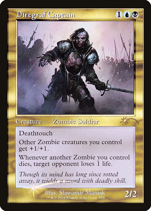 Deathtouch
Other Zombie creatures you control get +1/+1.
Whenever another Zombie you control dies, target opponent loses 1 life.