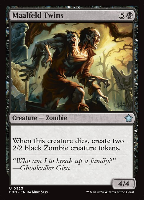 When this creature dies, create two 2/2 black Zombie creature tokens.