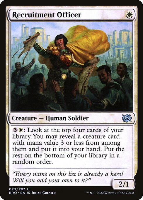 {3}{W}: Look at the top four cards of your library. You may reveal a creature card with mana value 3 or less from among them and put it into your hand. Put the rest on the bottom of your library in a random order.