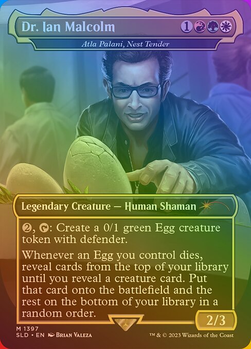 {2}, {T}: Create a 0/1 green Egg creature token with defender.
Whenever an Egg you control dies, reveal cards from the top of your library until you reveal a creature card. Put that card onto the battlefield and the rest on the bottom of your library in a random order.