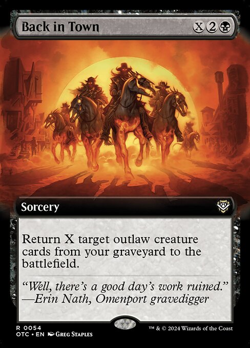 Return X target outlaw creature cards from your graveyard to the battlefield. (Assassins, Mercenaries, Pirates, Rogues, and Warlocks are outlaws.)