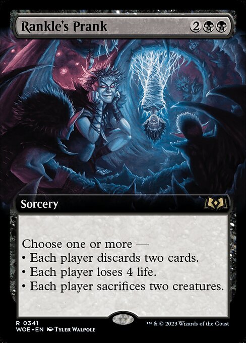 Choose one or more —
• Each player discards two cards.
• Each player loses 4 life.
• Each player sacrifices two creatures.