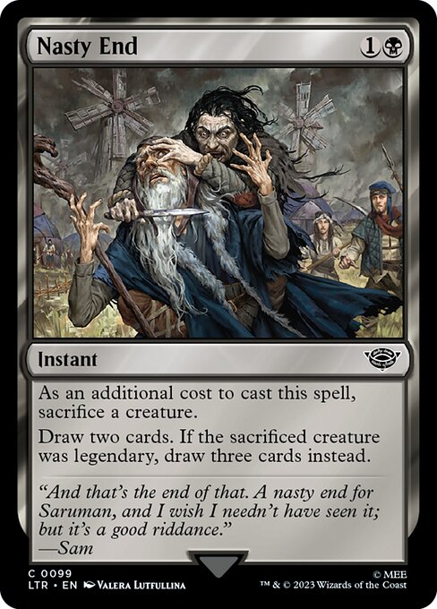 As an additional cost to cast this spell, sacrifice a creature.
Draw two cards. If the sacrificed creature was legendary, draw three cards instead.