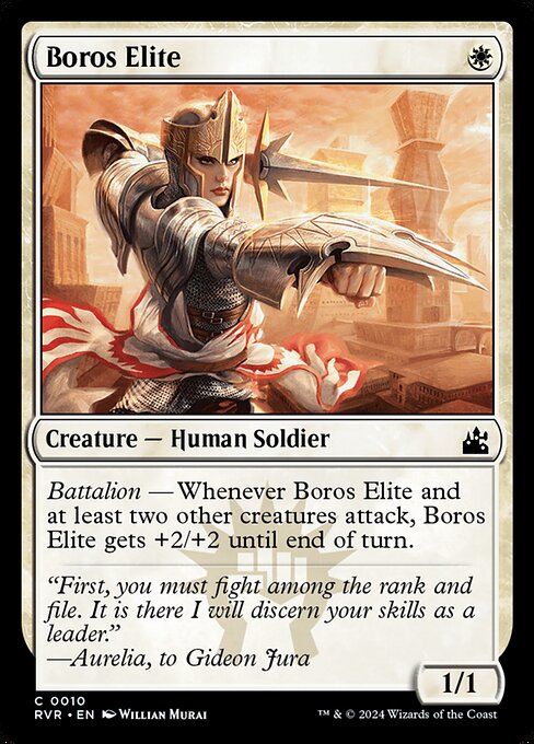 Battalion — Whenever Boros Elite and at least two other creatures attack, Boros Elite gets +2/+2 until end of turn.