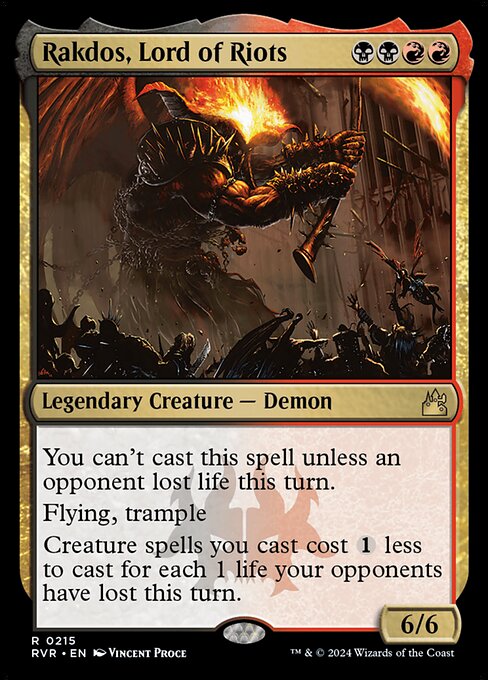 You can't cast this spell unless an opponent lost life this turn.
Flying, trample
Creature spells you cast cost {1} less to cast for each 1 life your opponents have lost this turn.