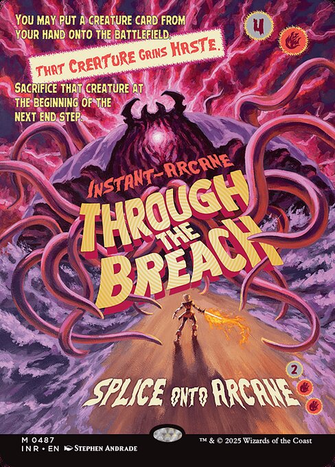 You may put a creature card from your hand onto the battlefield. That creature gains haste. Sacrifice that creature at the beginning of the next end step.
Splice onto Arcane {2}{R}{R} (As you cast an Arcane spell, you may reveal this card from your hand and pay its splice cost. If you do, add this card's effects to that spell.)