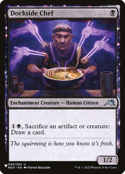 {1}{B}, Sacrifice an artifact or creature: Draw a card.