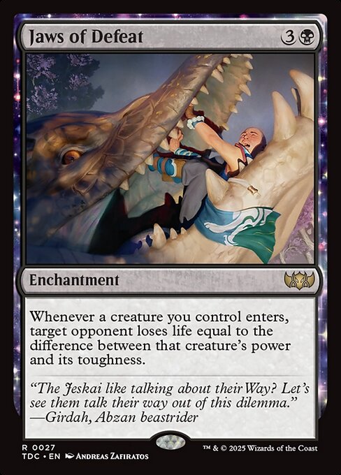 Whenever a creature you control enters, target opponent loses life equal to the difference between that creature's power and its toughness.