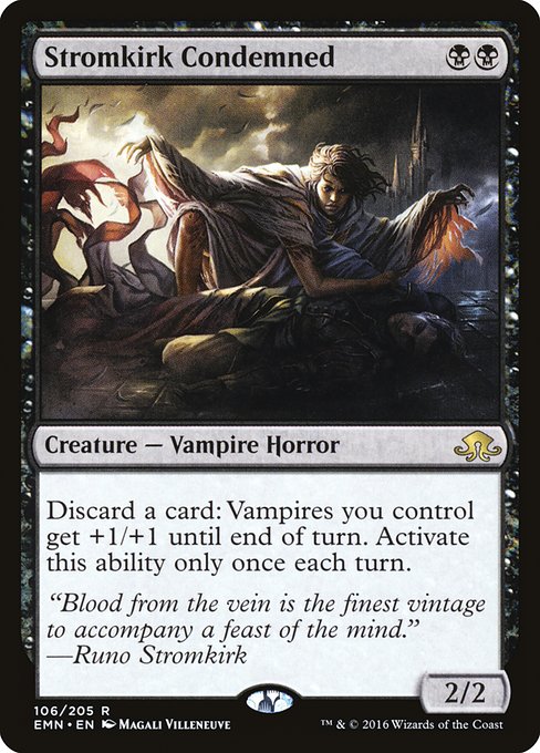 Discard a card: Vampires you control get +1/+1 until end of turn. Activate only once each turn.