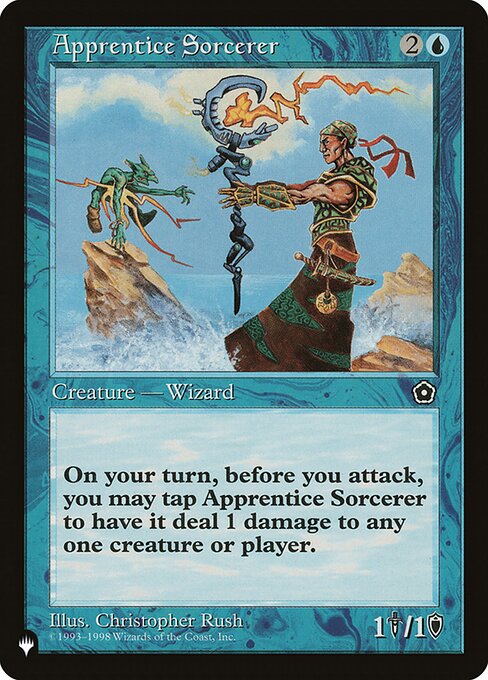 {T}: Apprentice Sorcerer deals 1 damage to any target. Activate only during your turn, before attackers are declared.