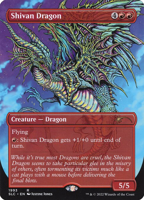 Flying (This creature can't be blocked except by creatures with flying or reach.)
{R}: Shivan Dragon gets +1/+0 until end of turn.