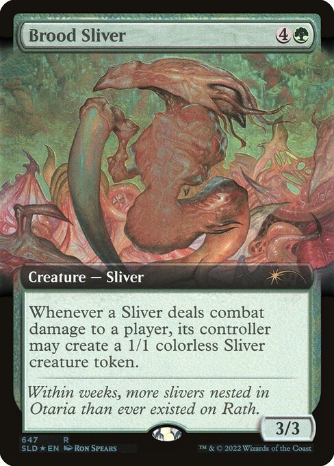 Whenever a Sliver deals combat damage to a player, its controller may create a 1/1 colorless Sliver creature token.