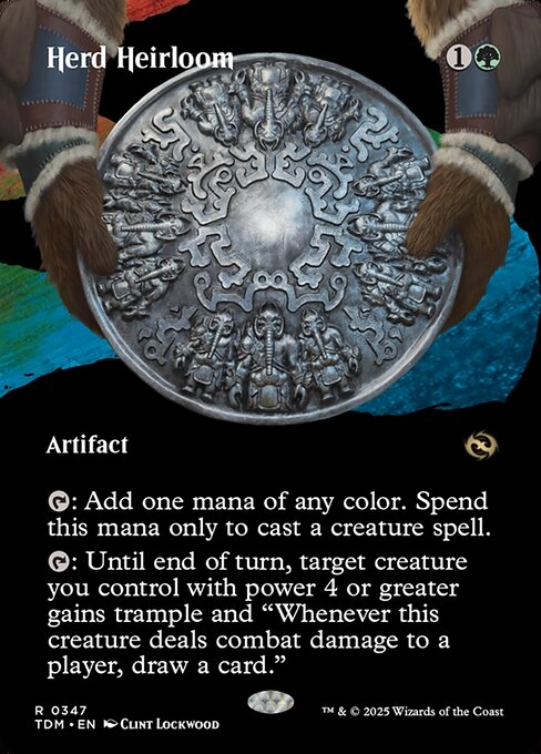 {T}: Add one mana of any color. Spend this mana only to cast a creature spell.
{T}: Until end of turn, target creature you control with power 4 or greater gains trample and "Whenever this creature deals combat damage to a player, draw a card."