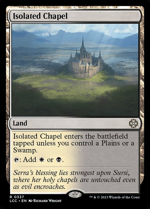 This land enters tapped unless you control a Plains or a Swamp.
{T}: Add {W} or {B}.